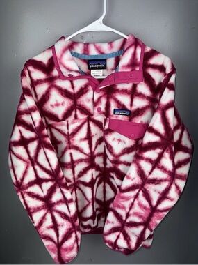 Patagonia Pink and White Tie-Dye Fleece Pullover Small